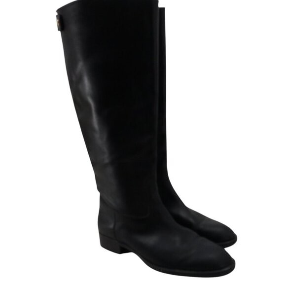 J Crew Black Knee High Leather Riding Boots Size 6.5 Equestrian Field Classic - Picture 1 of 15